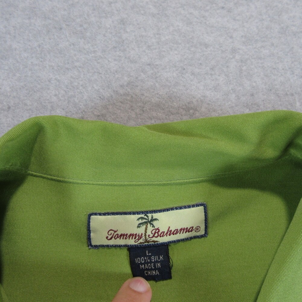 Tommy Bahama Mens Shirt Relax L Solid Light Green Silk Camp Resort Button Loop - Picture 3 of 8